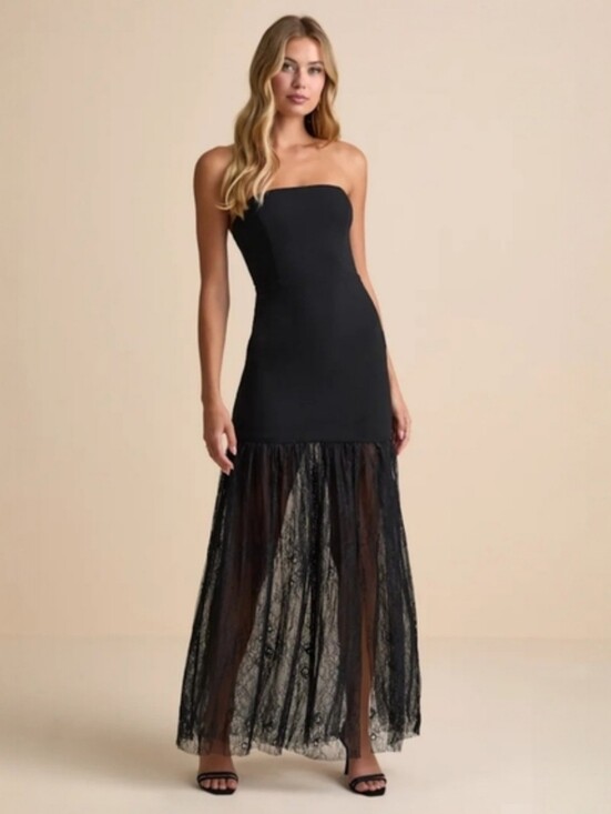 Lulus Dresses & Skirts - Lulus Vesna Black Mixed Media Strapless Maxi-Dress Size S